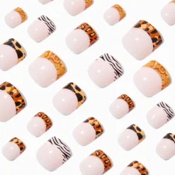 Animal Print French Tip Square Press On Vegan Faux Nail Set - 24 Pack
