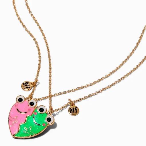 Best Friends Frog Glow in the Dark Split Heart Pendant Necklaces - 2 Pack