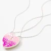 Best Friends Glow In The Dark Pink Confetti Split Heart Necklaces - 2 Pack