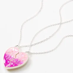 Best Friends Glow In The Dark Pink Confetti Split Heart Necklaces - 2 Pack