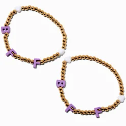 Best Friends Gold-tone Beaded Letter Charm Stretch Bracelets - 2 Pack