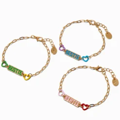 Best Friends Gold-tone "Bestie" Heart Adjustable Bracelets - 3 Pack