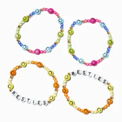 Best Friends Happy Face Beaded Stretch Bracelet Stack - 2 Pack