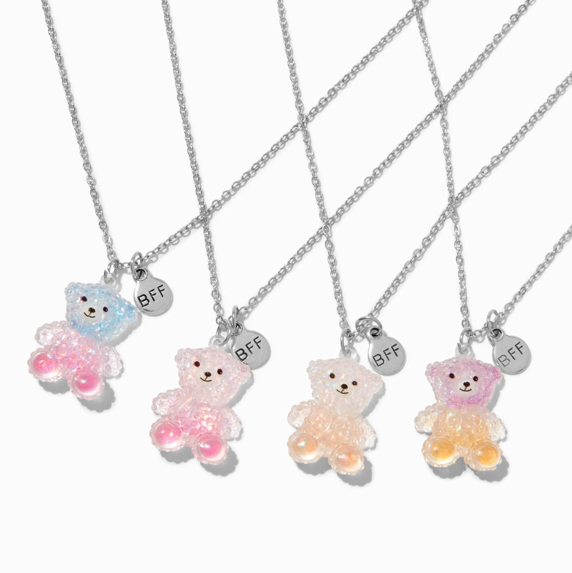 Best Friends Iridescent Ombré Teddy Bear Pendant Necklaces - 4 Pack