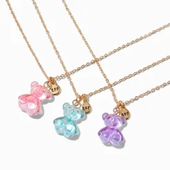Best Friends Iridescent Teddy Bear Pendant Necklaces - 3 Pack
