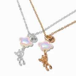 Best Friends Mixed Metal Iridescent Cloud Teddy Bear Pendant Necklaces - 2 Pack
