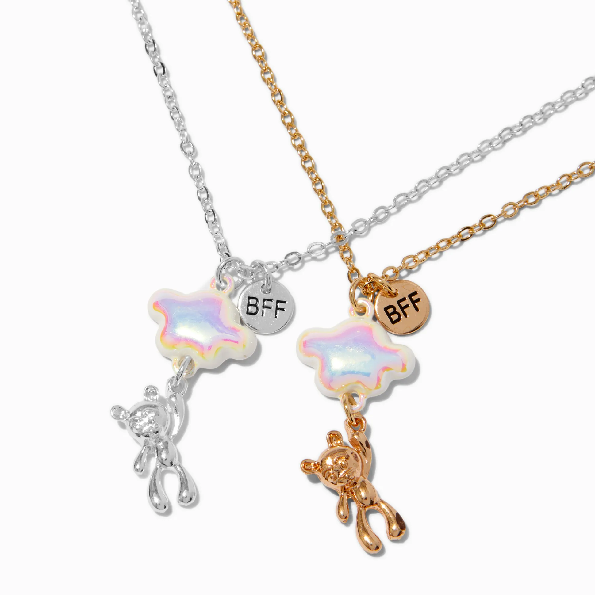 Best Friends Mixed Metal Iridescent Cloud Teddy Bear Pendant Necklaces - 2 Pack