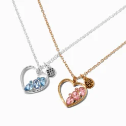 Best Friends Mixed Metal Half Rhinestone Heart Pendant Necklaces - 2 Pack