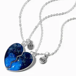 Best Friends Navy Glitter Split Heart Necklaces - 2 Pack