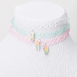 Best Friends Pastel Heart Glow In The Dark Tattoo Choker Necklaces - 3 Pack