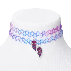 Best Friends Purple & Blue Heart Tattoo Choker Necklaces - 2 Pack