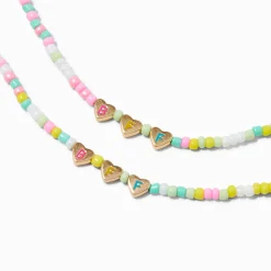 Best Friends Seed Bead Gold-tone Heart Charm Necklaces - 2 Pack