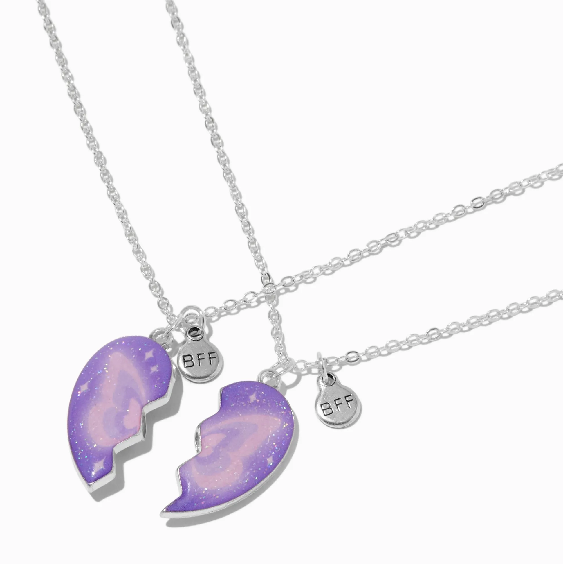Best Friends Shadow Butterfly Split Heart Pendant Necklaces - 2 Pack