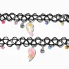 Best Friends Split Heart Flower Charm Tattoo Choker Necklaces - 2 Pack