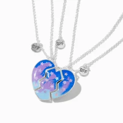 Best Friends Starry Split Heart Pendant Necklaces - 3 Pack