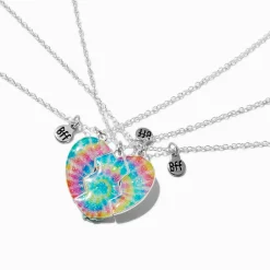 Best Friends Tie Dye Split Heart Pendant Necklaces - 3 Pack