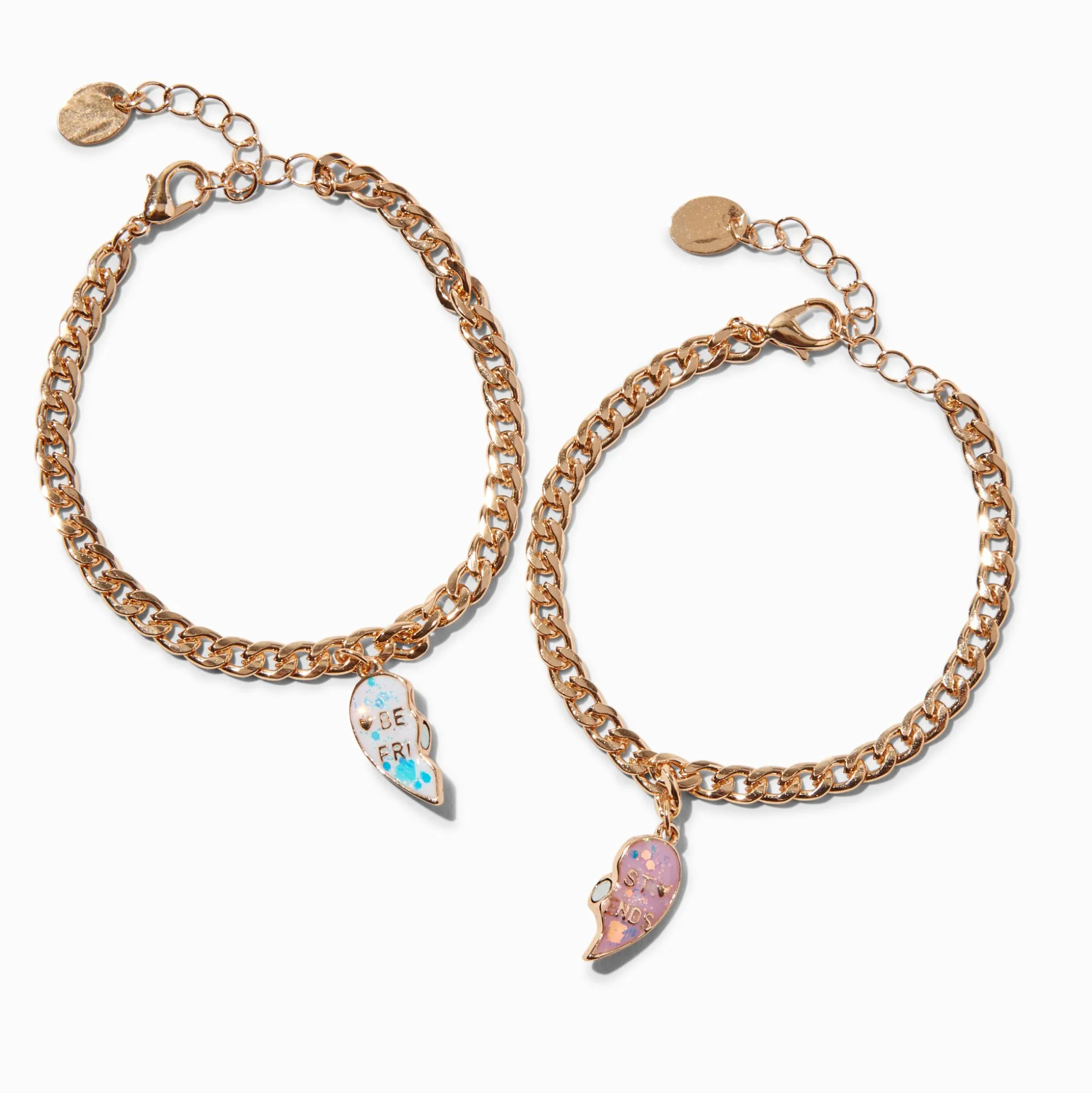 Best Friends UV Color-Changing Split Heart Curb Chain Bracelets - 2 Pack