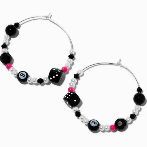 Black & Pink Pearl Mixed Beaded Hoop Earrings