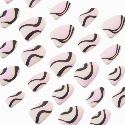 Black & Purple Swirl Almond Vegan Faux Nail Set - 24 Pack
