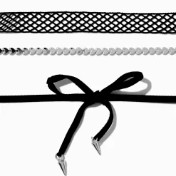 Black Edgy Bow Choker Necklaces - 3 Pack