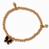 Black Enamel Butterfly & Gold-tone Beaded Stretch Bracelet