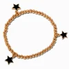 Black Enamel Star & Gold-tone Beaded Stretch Bracelet