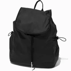 Black Nylon Flap Backpack