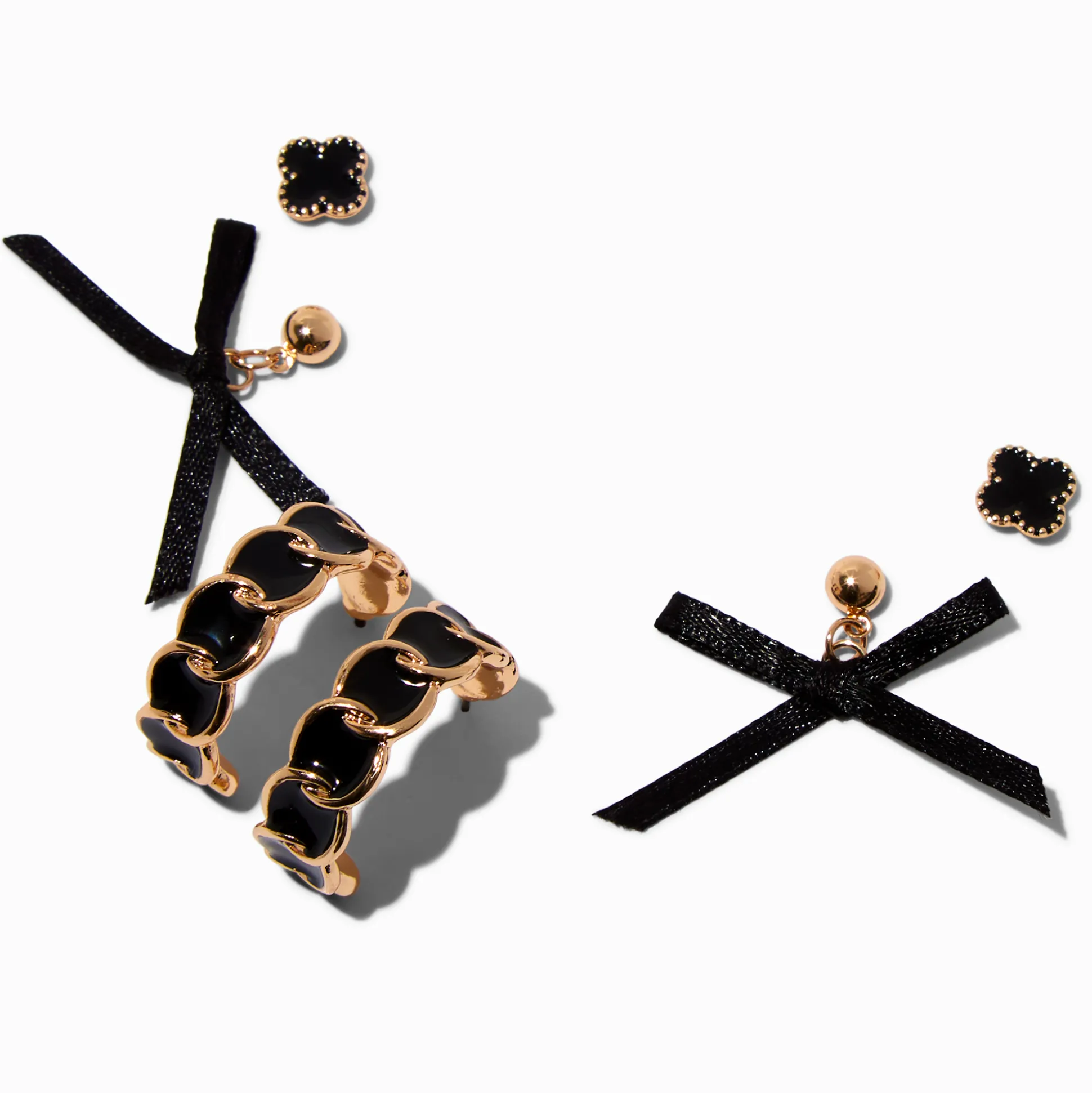 Black Onyx Bow Earring Stackables Set - 3 Pack