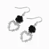Black Rose Barbed Wire Heart 1" Drop Earrings