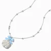 Blue Bow & Rose Pearl Silver-tone Necklace