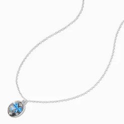 Blue Bow Signet Silver-tone Necklace