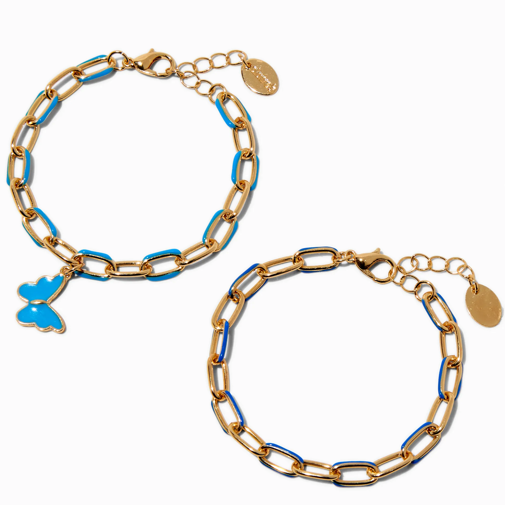 Blue Butterfly Colored Link Chain Bracelets - 2 Pack