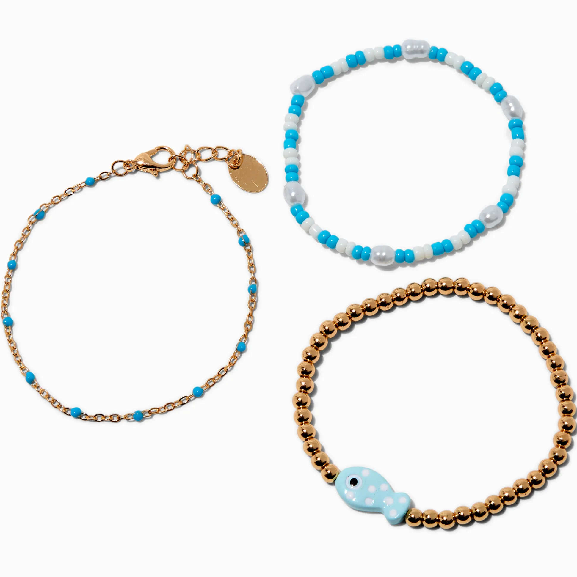 Blue Fish Beaded & Adjustable Bracelet Set - 3 Pack