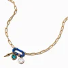 Blue Oval Carabiner Cluster Charm Pendant Necklace