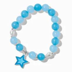 Blue Star Charm Beaded Stretch Bracelet