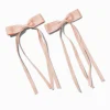 Blush Pink Grosgrain Ribbon Long Tail Hair Bow Clips - 2 Pack
