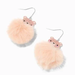 Brown Bear Pom Pom Drop Earrings