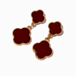 Burgundy Red Clover Drop Earrings