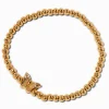 Butterfly Charm Gold-tone Shot Bead Stretch Bracelet