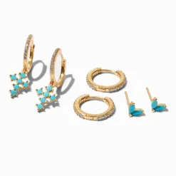 C LUXE by Claire's 18k Gold Plated Turquoise Cross Earring Stackables Set - 3 Pack