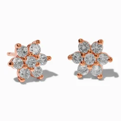 C LUXE by Claire's 18k Rose Gold Plated Cubic Zirconia Flower Earrings