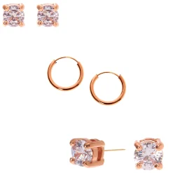 C LUXE by Claire's 18k Rose Gold Plated Cubic Zirconia Earring Set - 3 Pack
