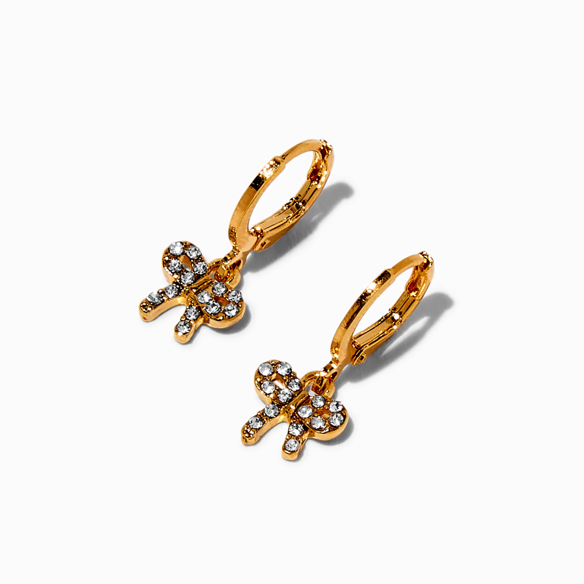 C LUXE by Claire's 18k Yellow Gold Plated Crystal Bow Dangling Hoop Earrings
