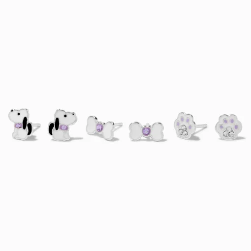 C LUXE by Claire's Sterling Silver Purple Dog Stud Earrings - 3 Pack