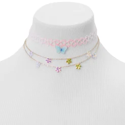 Claire's Club Floral Butterfly Choker & Multi-Strand Necklaces - 2 Pack