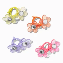 Claire's Club Glitter Flowers Hair Ties - 4 Pack