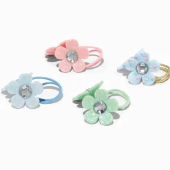 Claire's Club Glitter Flower Charm Hair Ties - 4 Pack