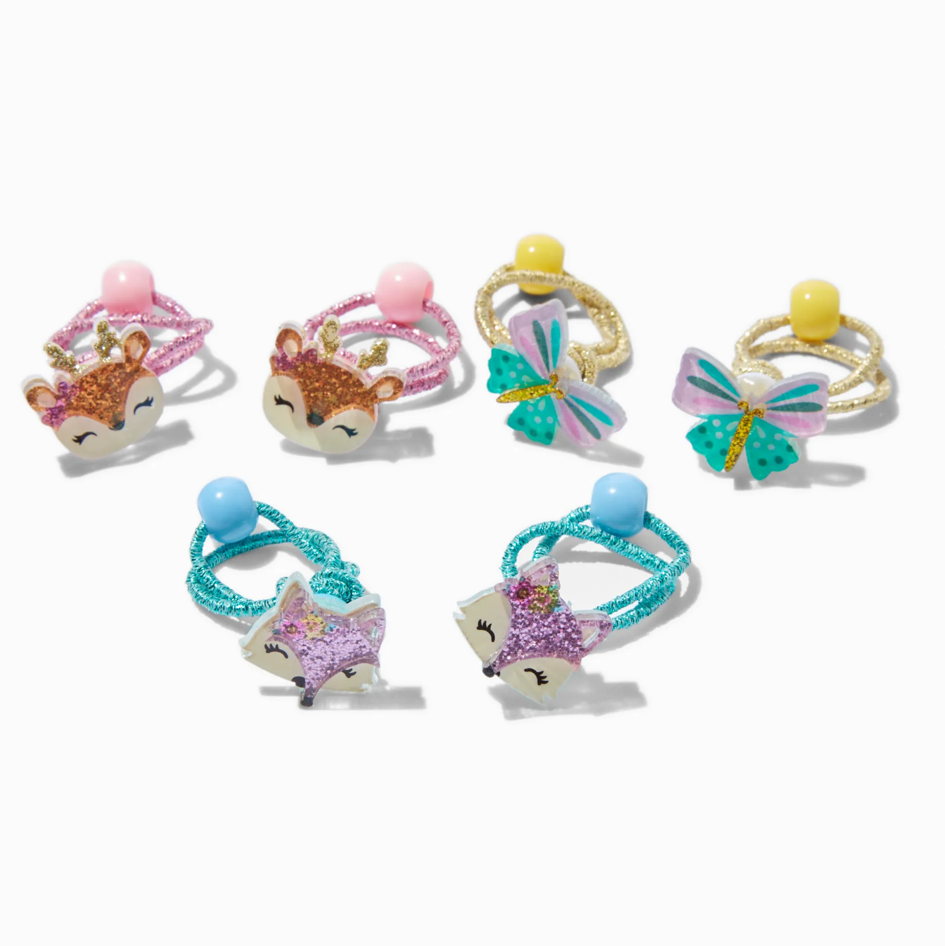 Claire's Club Glitter Forest Critter Hair Ties - 6 Pack