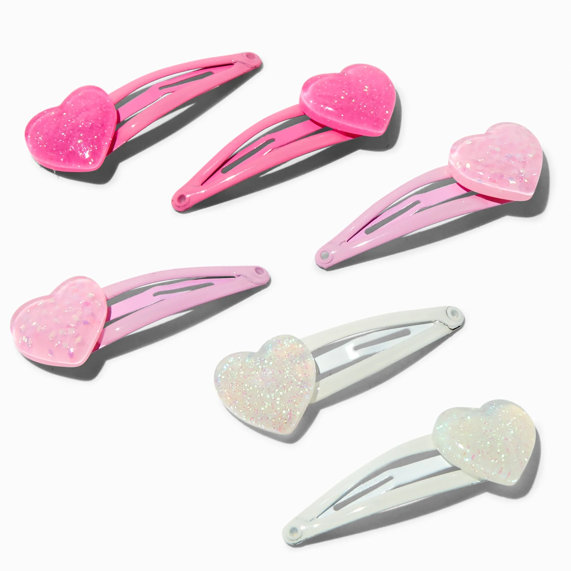 Claire's Club Glitter Heart Snap Hair Clips - 6 Pack