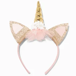 Claire's Club Gold Glitter Pink Unicorn Ears Headband